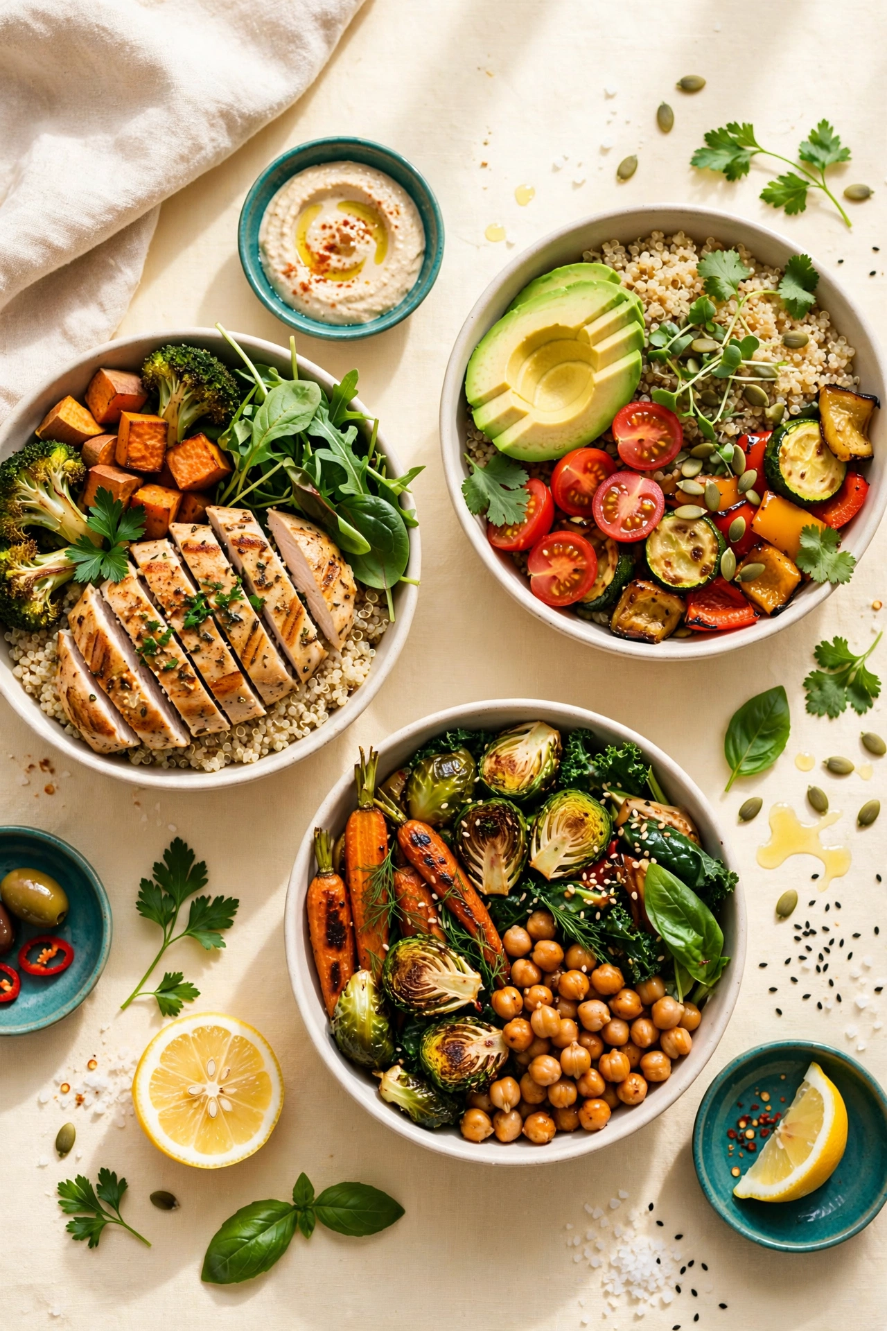 Colourful healthy meal prep bowls