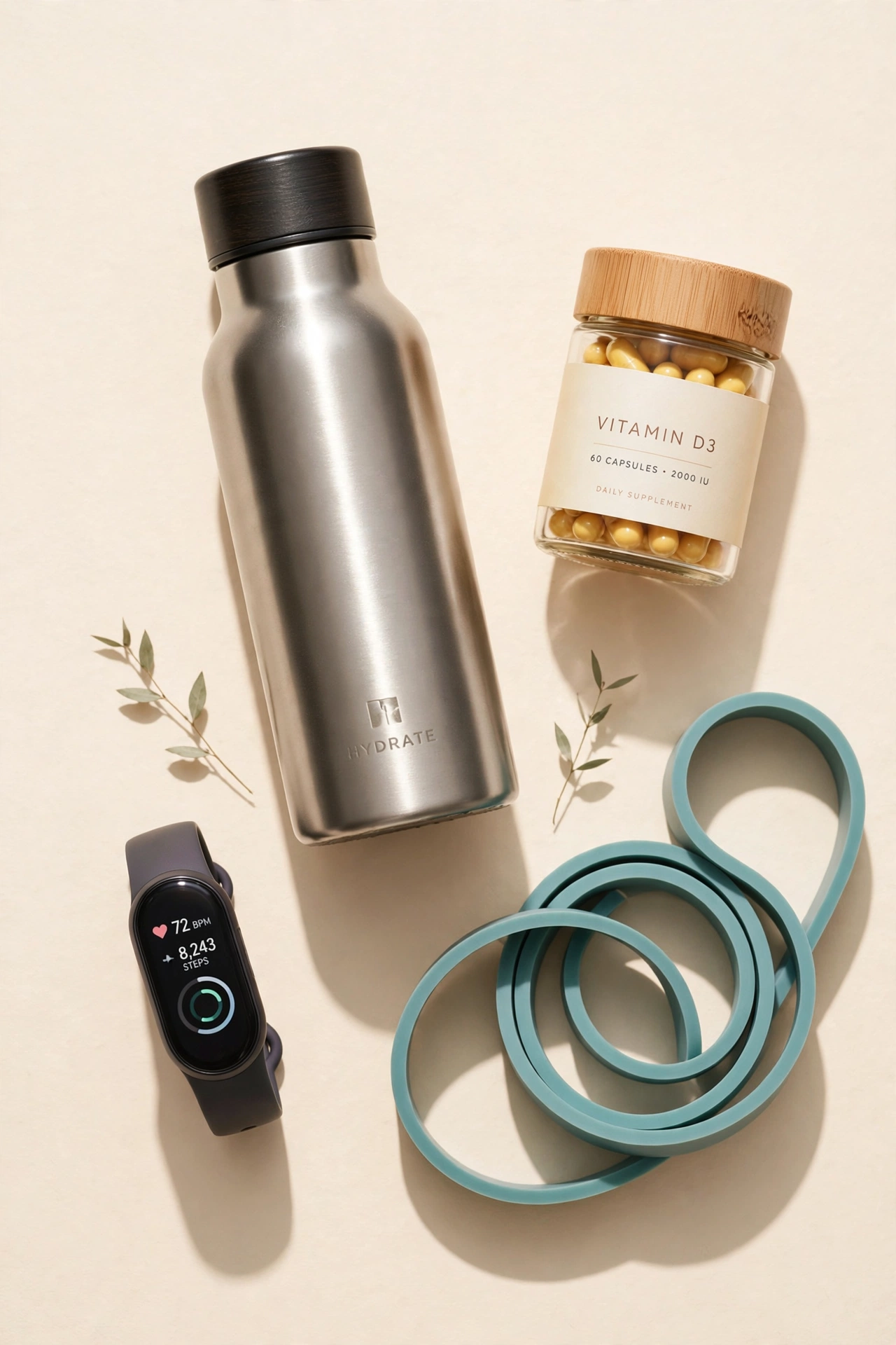 Wellness products flat lay